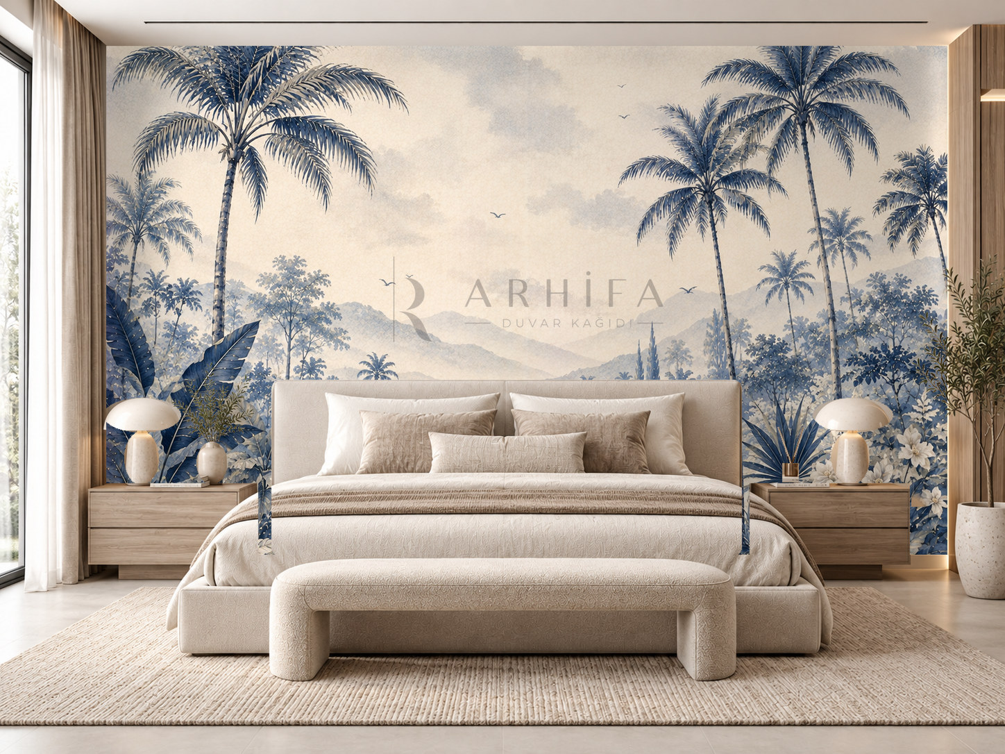 — Navy Palm Landscape Duvar Kağıdı (FMN-010) – görsel 1