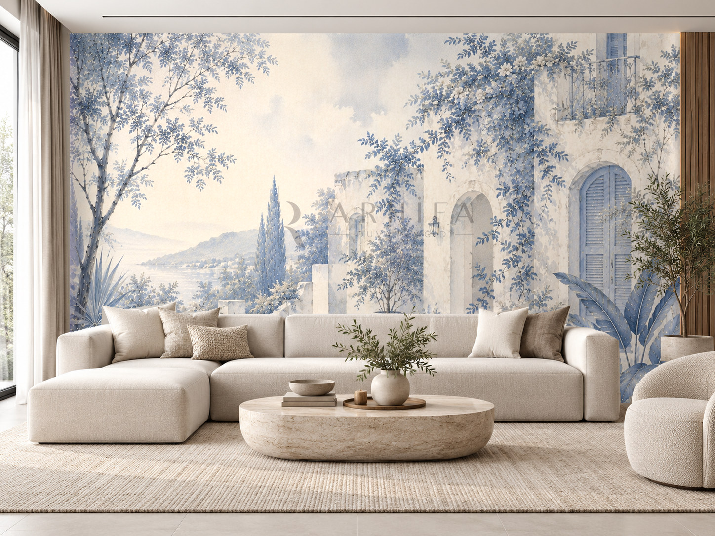 — Soft Blue Architecture Duvar Kağıdı (FMN-012) – görsel 1