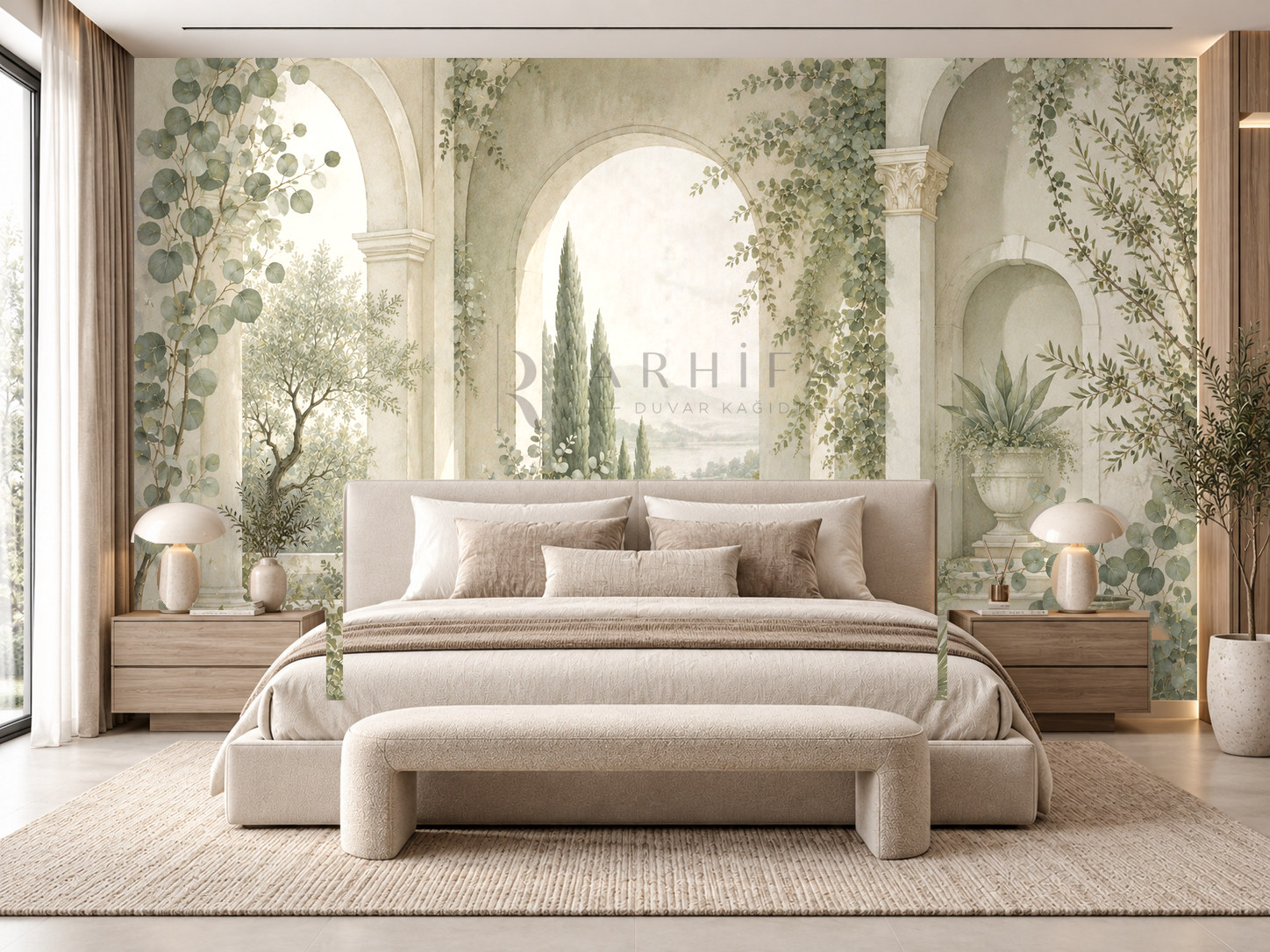 — Soft Sage Architecture Duvar Kağıdı (FMS-012) – görsel 1