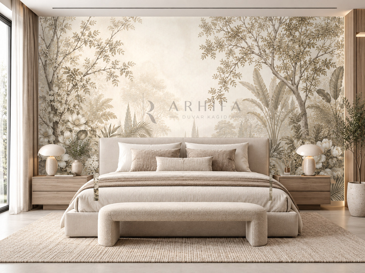 — Taupe Botanical Garden Duvar Kağıdı (FMT-001) – görsel 1