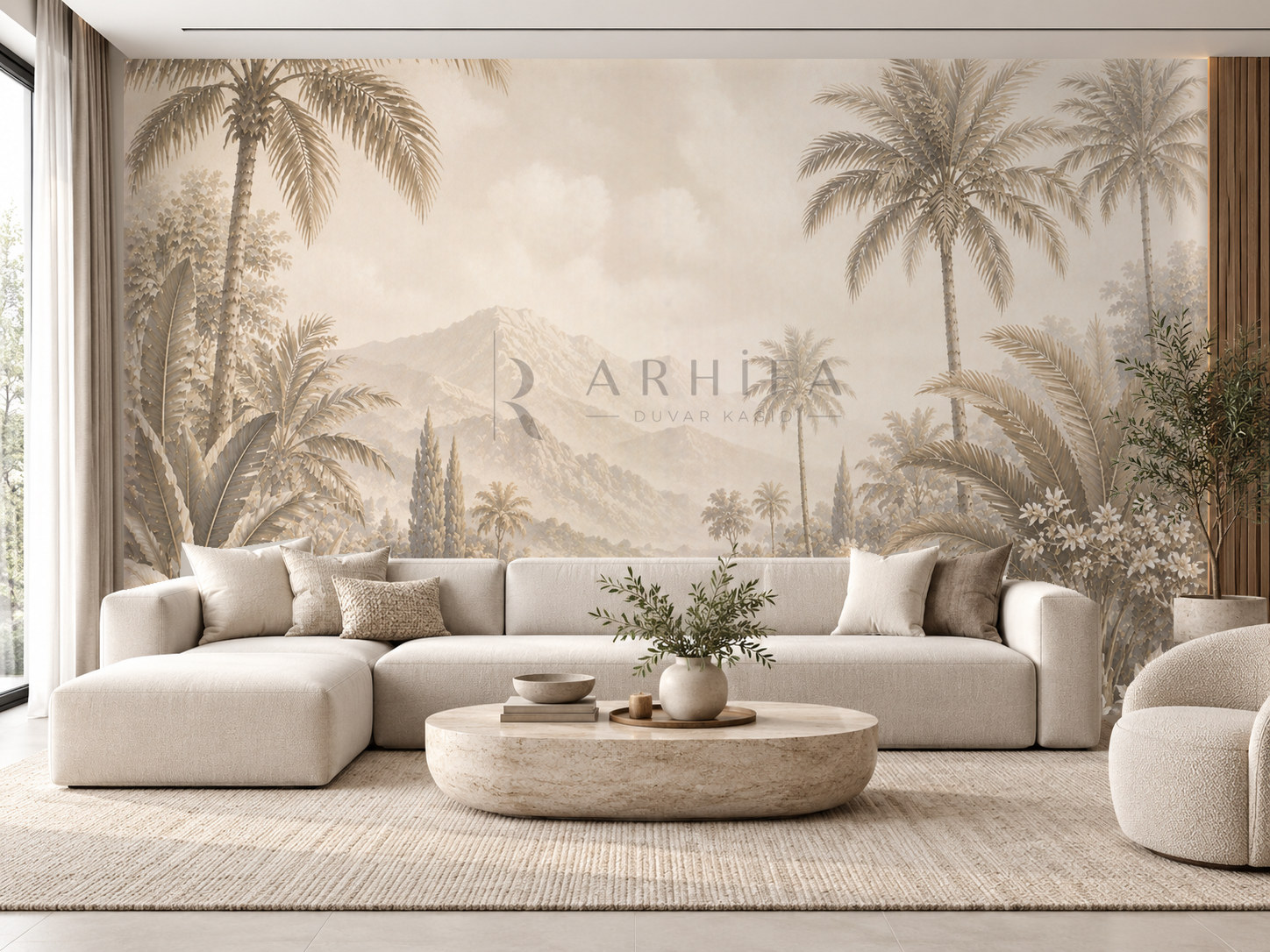 — Taupe Palm Landscape Duvar Kağıdı (FMT-010) – görsel 1