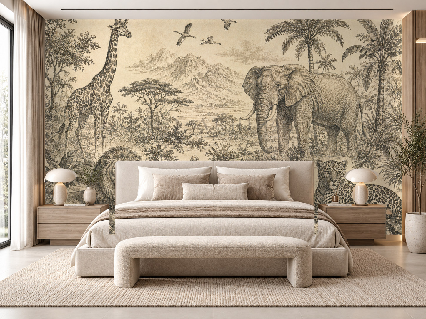 — Vintage Wildlife Engraving Duvar Kağıdı (WL-014) – görsel 1