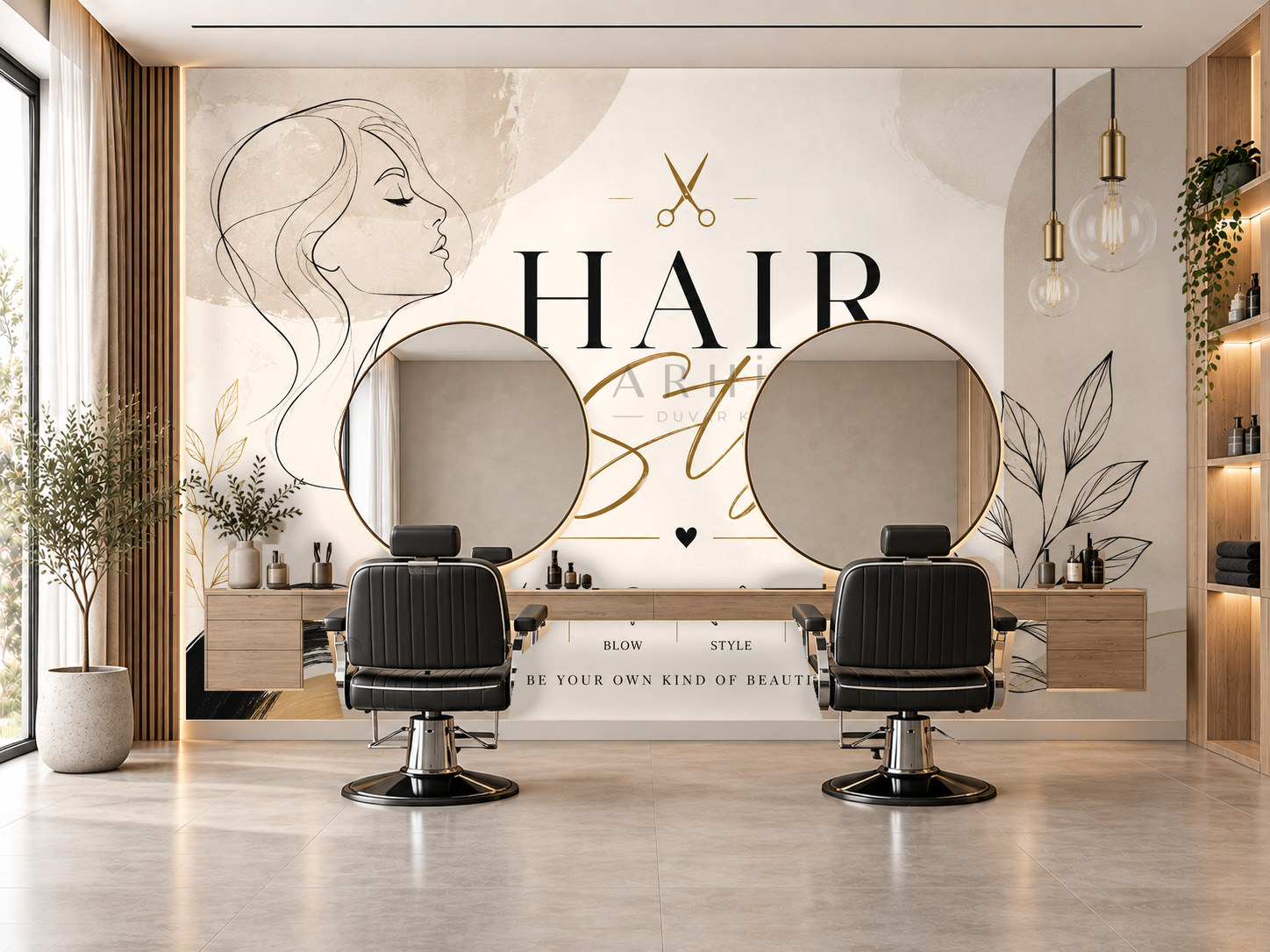 — Hair & Style Duvar Kağıdı (BW-004)