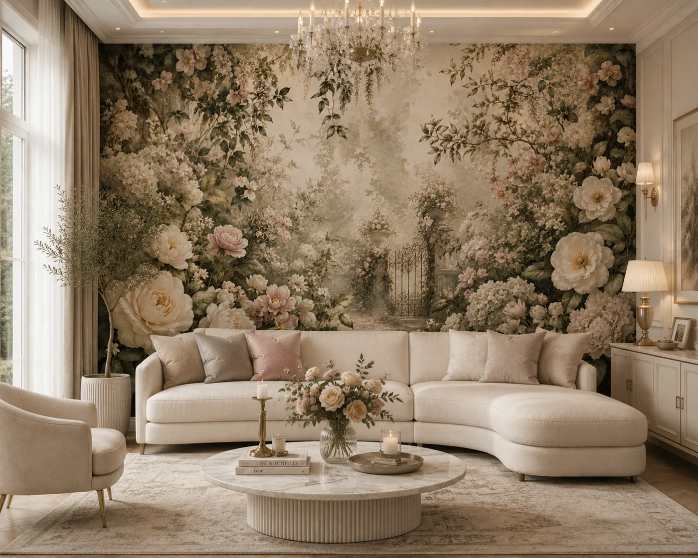 Gizli Bahçe - Romantik Çiçek Duvar Kağıdı (FL-015) — Salon