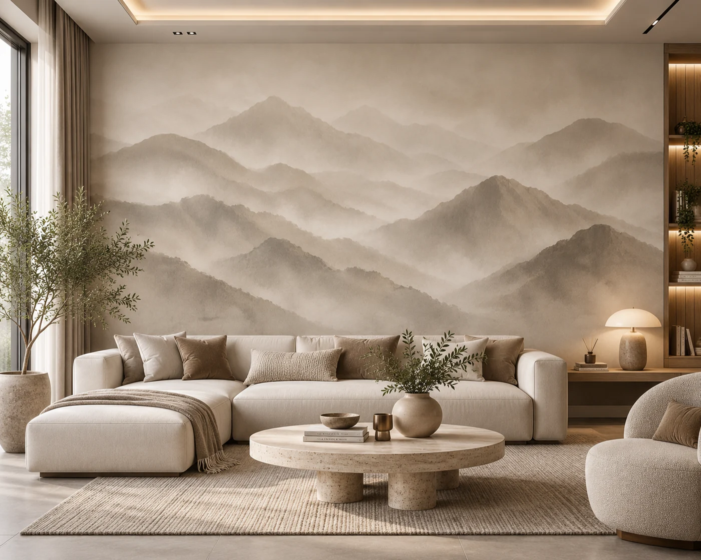 Sis Dağları - Minimalist Manzara Duvar Kağıdı (LB-003) — Salon
