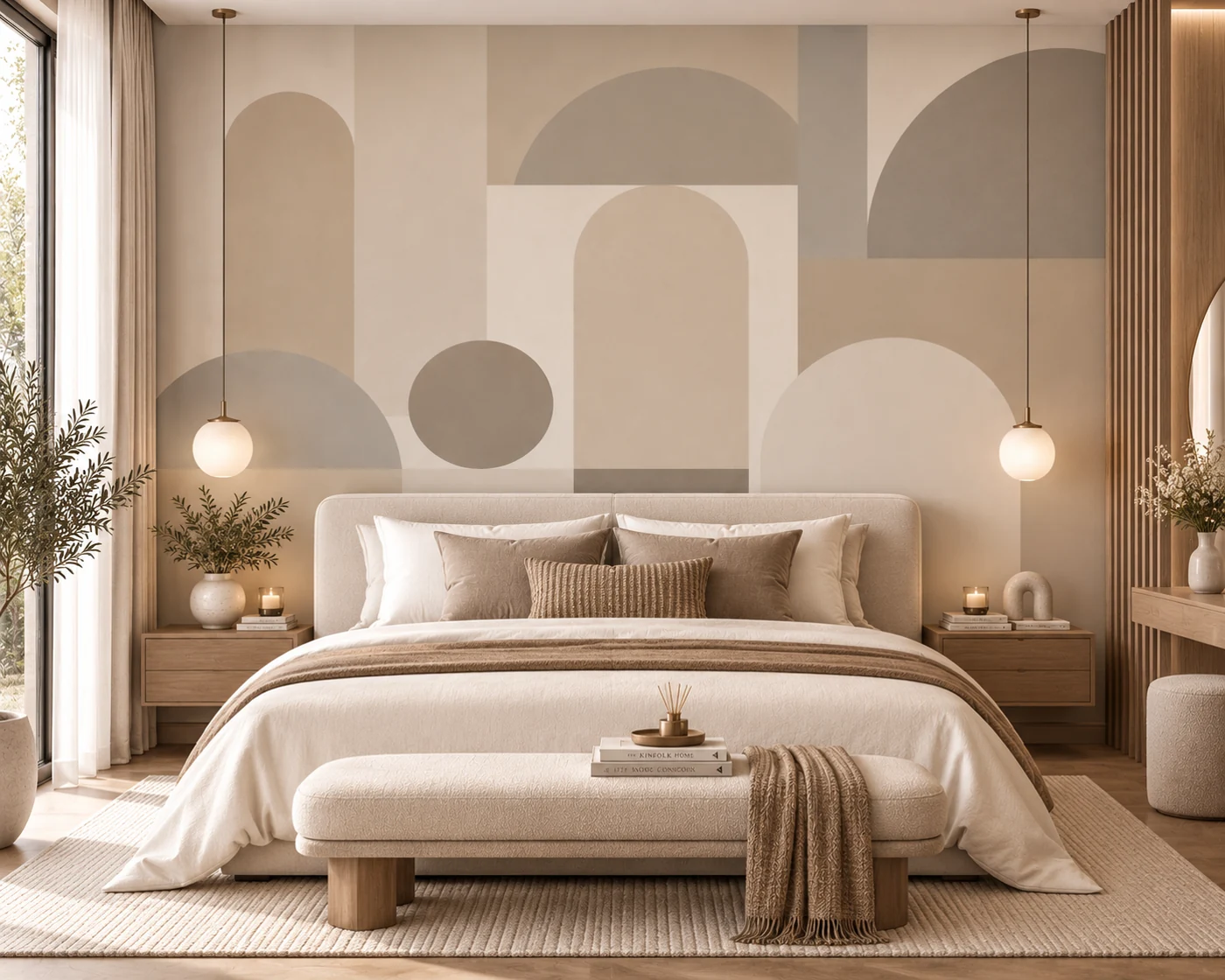 Sakin Geometri - Modern Oval Duvar Kağıdı (MG-008) — Yatak odası