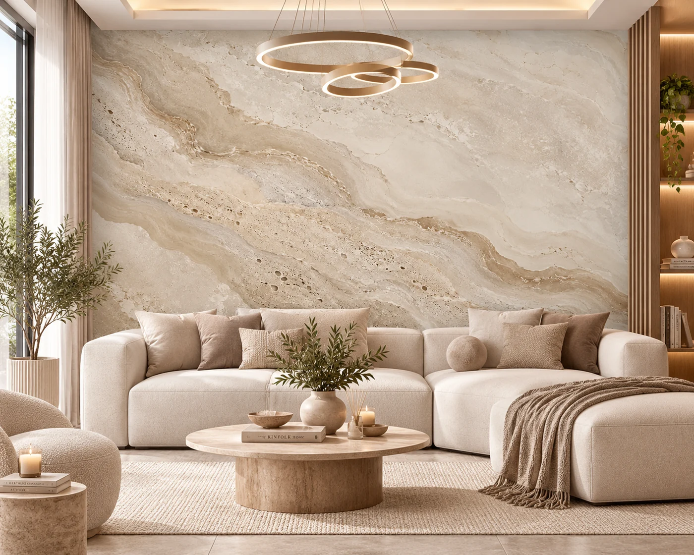 Traverten Armonisi - Taş Dokulu Duvar Kağıdı (ML-001) — Salon