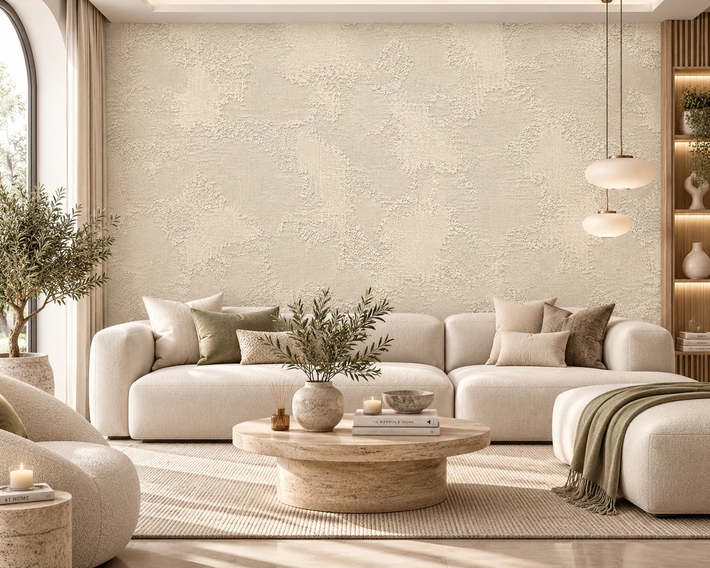 Sıcak Fildişi Kabartma - Dokulandırılmış Duvar Kağıdı (RCT-002) — Salon
